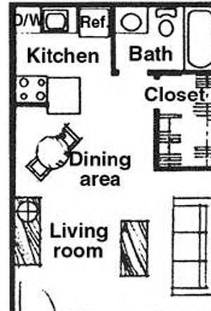 Studio floor plan at River Oaks Apartments in Tucson, AZ